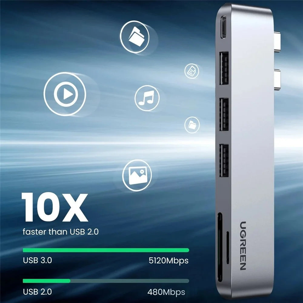 UGREEN 60560 USB-C Hub Splitter Adapter Thunderbolt 3 Dock Card Reader for MacBook Pro / Air - 4