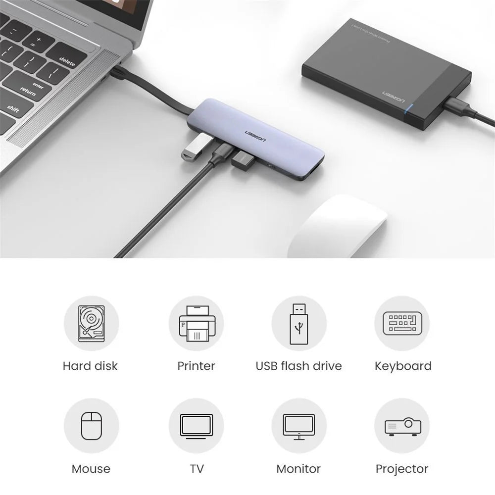 UGREEN 70408 5-in-1 USB-C Hub Splitter 4K HD 100W PD Charging USB3.0 Adapter - 5