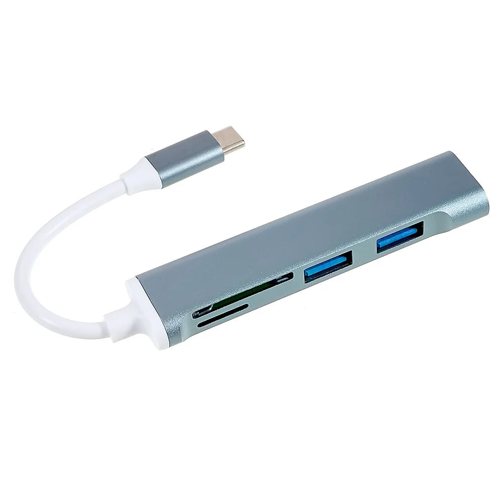 USB-C 5-in-1 Hub Splitter 3 x USB3.0 5Gbps High Speed TF SD Card Reader Adapter - Blue - 3