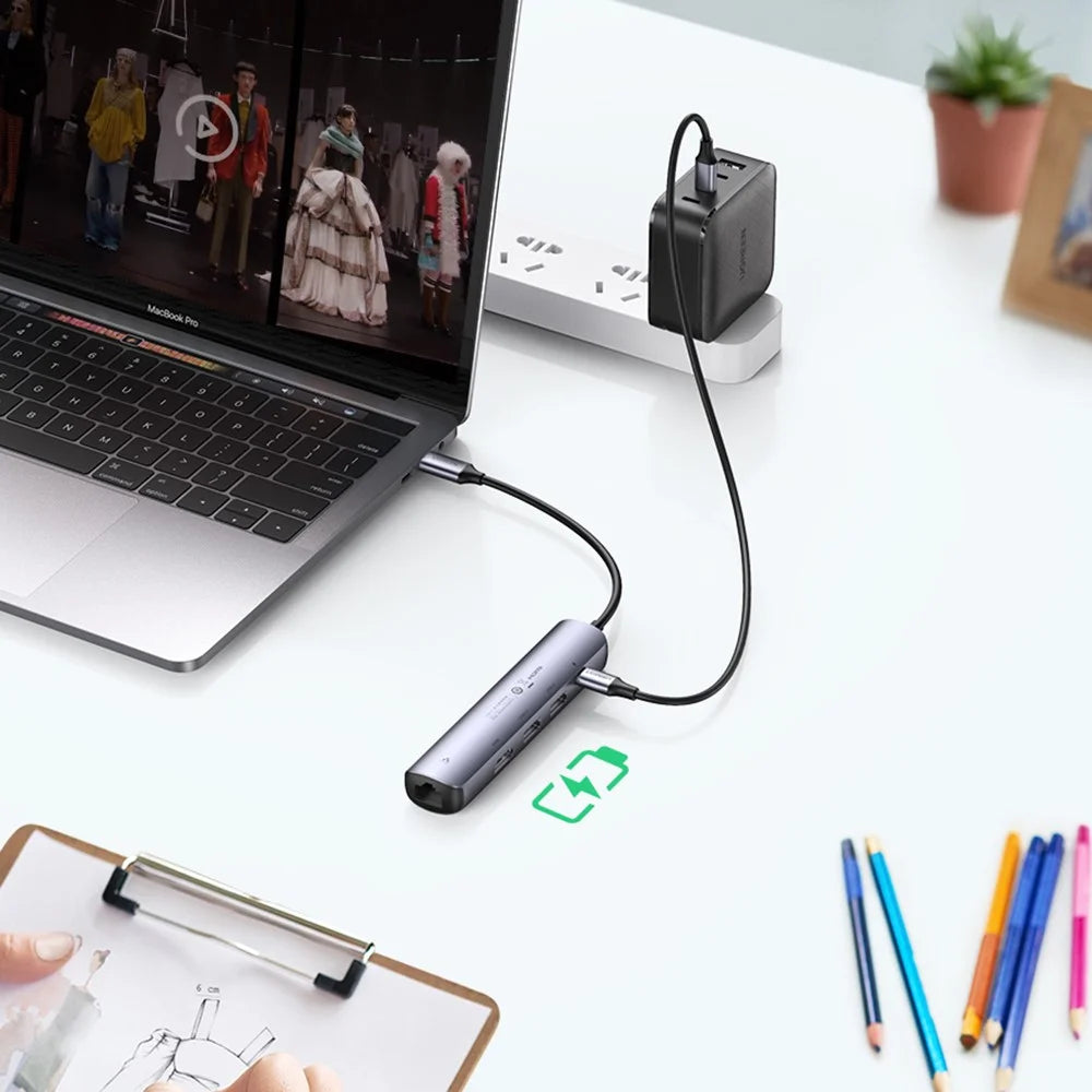 UGREEN USB C Hub Type C 3.1 to 4K HD RJ45 PD Converter USB 3.0 Adapter for MacBook Air Pro 2020 PC Support 5Gbps Data Transmission - 5