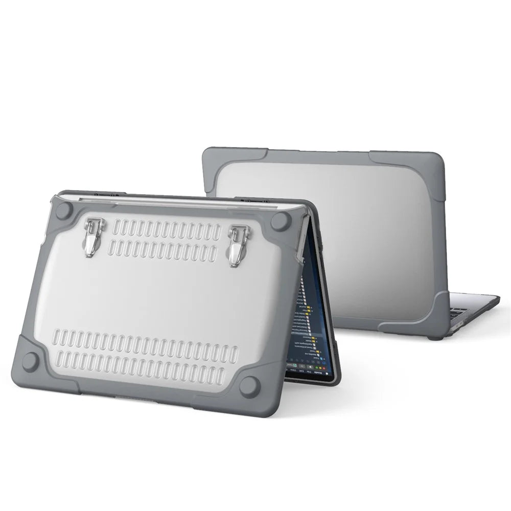 Two-Piece Plastic + TPU Protective Case Shell with Stand Design for MacBook Pro 13 inch (2020) A2251 / A2289 / A2338 (M1 / M2) - Grey - 1