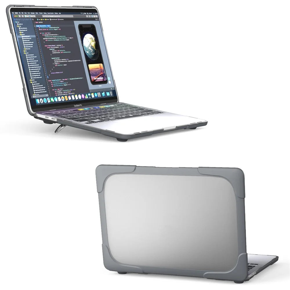 Two-Piece Plastic + TPU Protective Case Shell with Stand Design for MacBook Pro 13 inch (2020) A2251 / A2289 / A2338 (M1 / M2) - Grey - 2