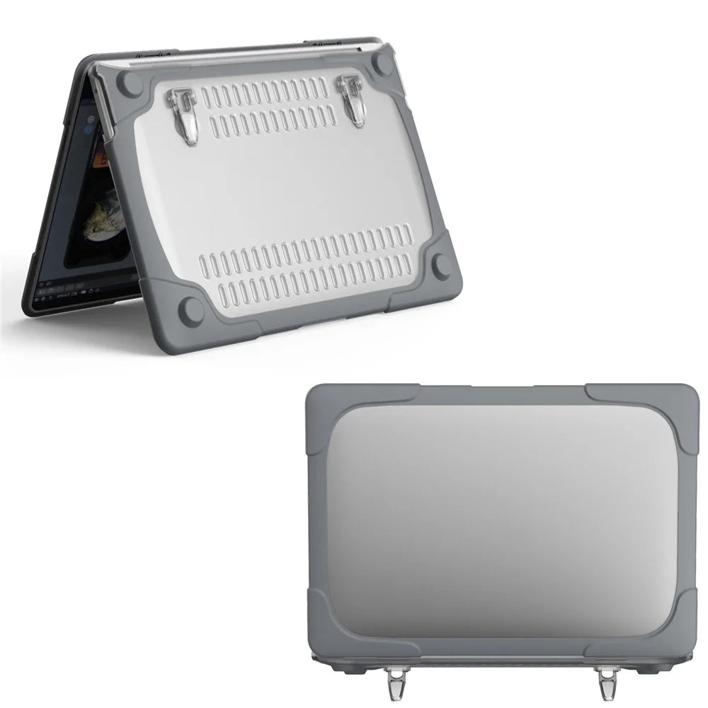 Two-Piece Plastic + TPU Protective Case Shell with Stand Design for MacBook Pro 13 inch (2020) A2251 / A2289 / A2338 (M1 / M2) - Grey - 3