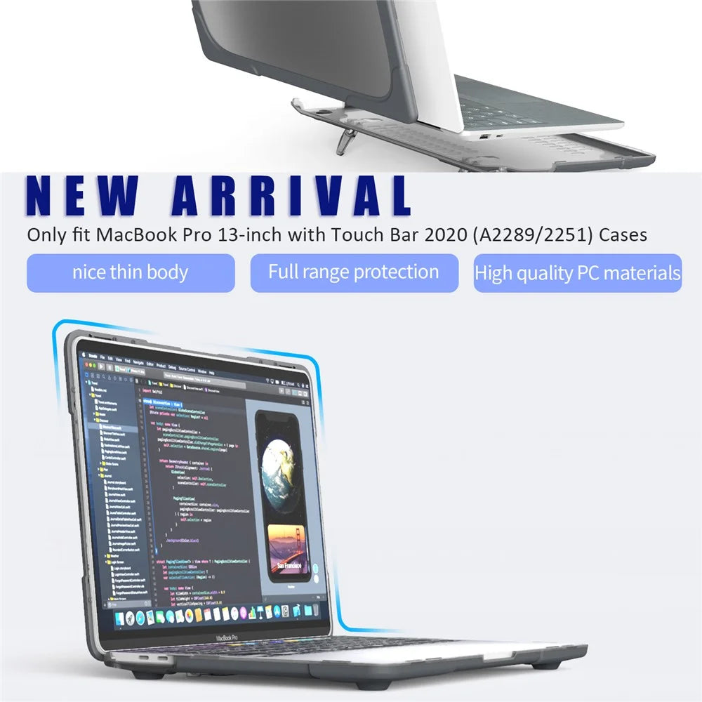 Two-Piece Plastic + TPU Protective Case Shell with Stand Design for MacBook Pro 13 inch (2020) A2251 / A2289 / A2338 (M1 / M2) - Grey - 7