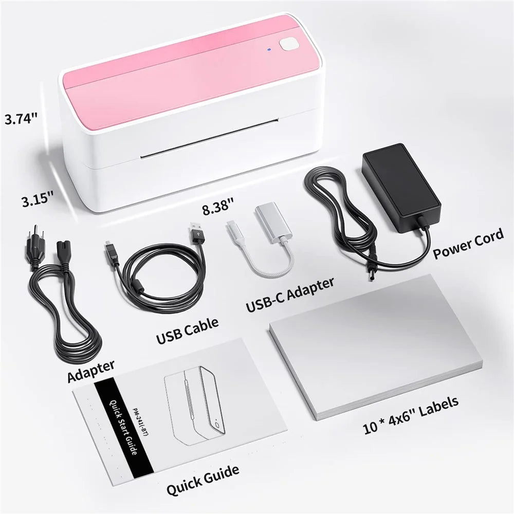 PHOMEMO PM241-BT 203DPI Inkless Thermal Printer Bluetooth-compatible Label Printer - Pink+White / US Plug - 7