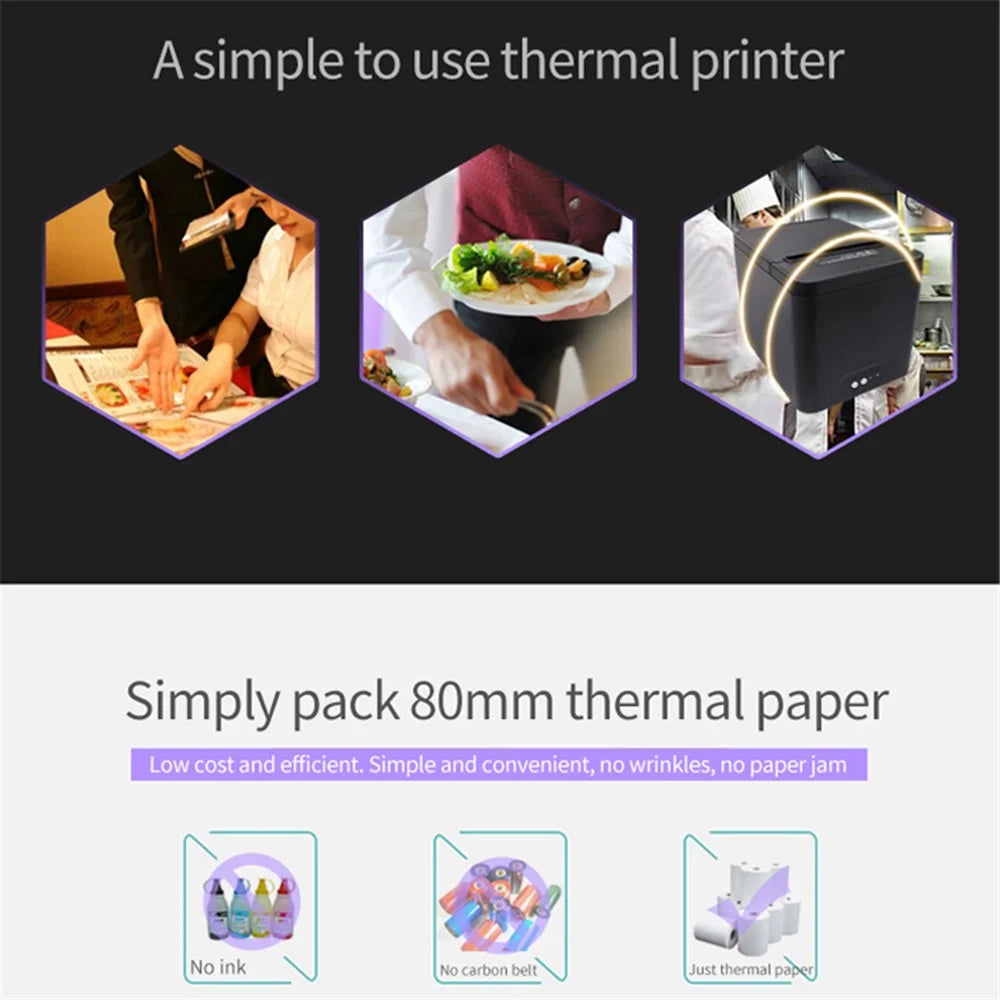 80A Thermal Receipt Printer POS Printing Tool with 80mm Printing Width - US Plug - 6