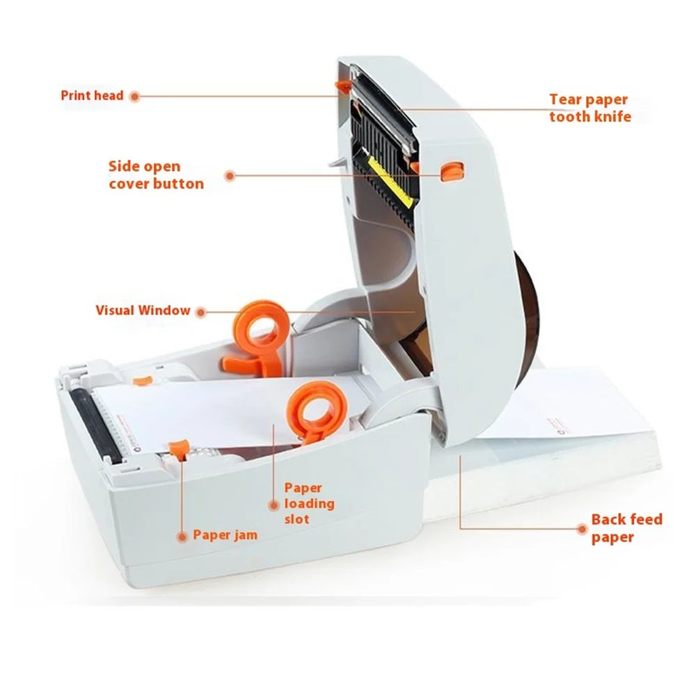 TP403 180mm / s Fast Printing Desktop Thermal Printer Barcode Label Printer, USB+Bluetooth-compatible Version - US Plug - 4
