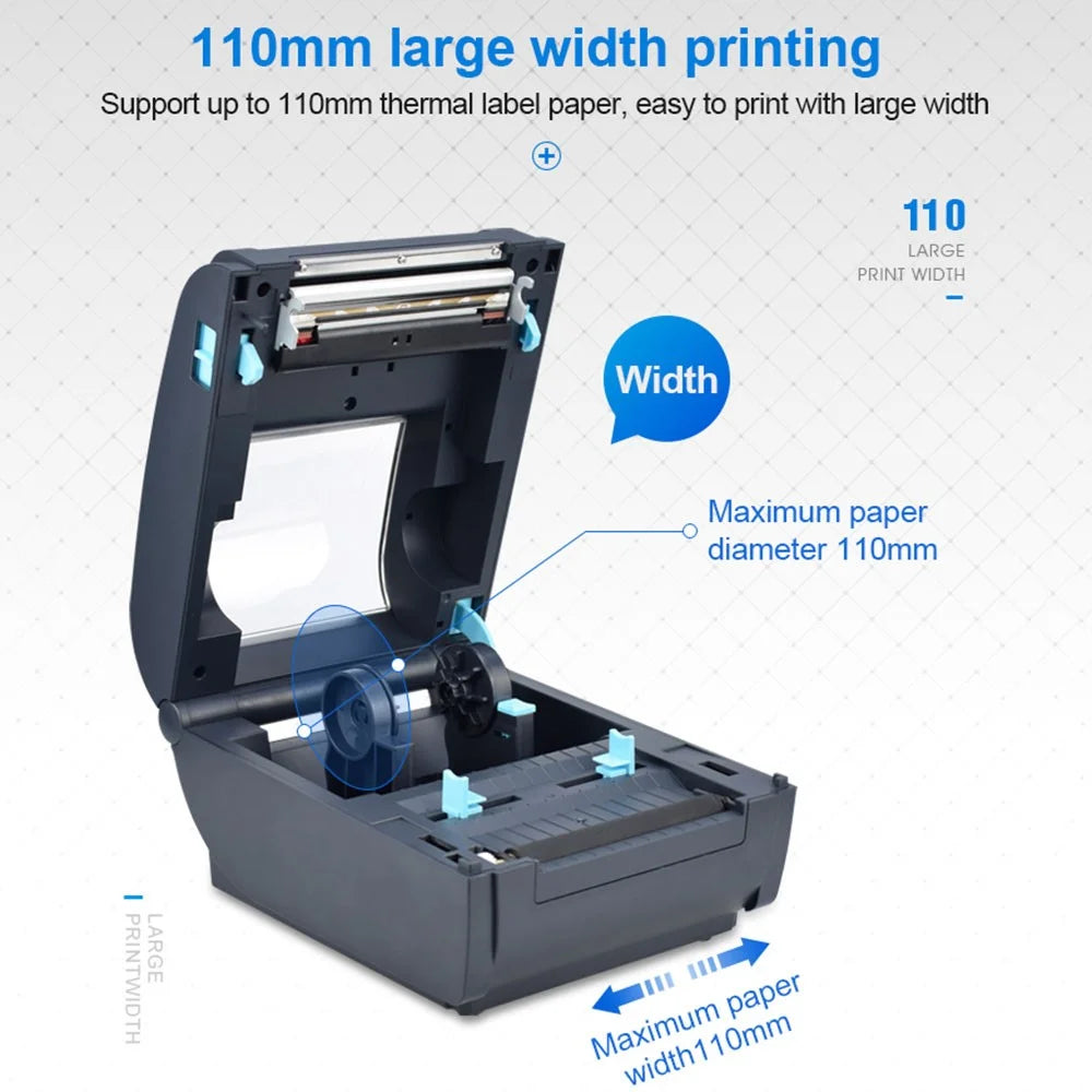 ZJ-9210 110mm Thermal Label Printer Portable Mini Label Printer USB + Bluetooth-compatible Interface - Black / US Plug - 5