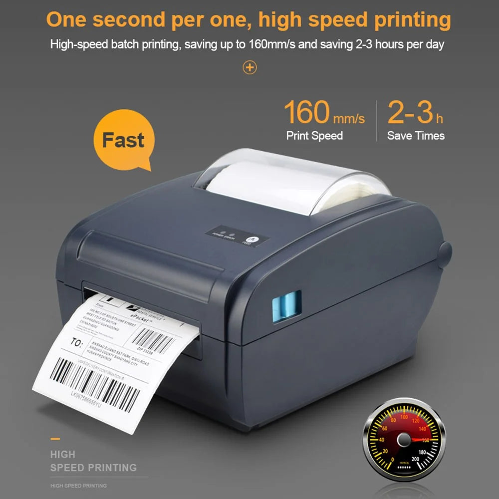 ZJ-9210 110mm Thermal Label Printer Portable Mini Label Printer USB + Bluetooth-compatible Interface - Black / US Plug - 6