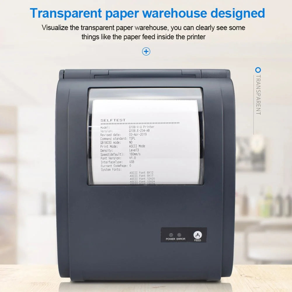 ZJ-9210 110mm Thermal Label Printer Portable Mini Label Printer USB + Bluetooth-compatible Interface - Black / US Plug - 7