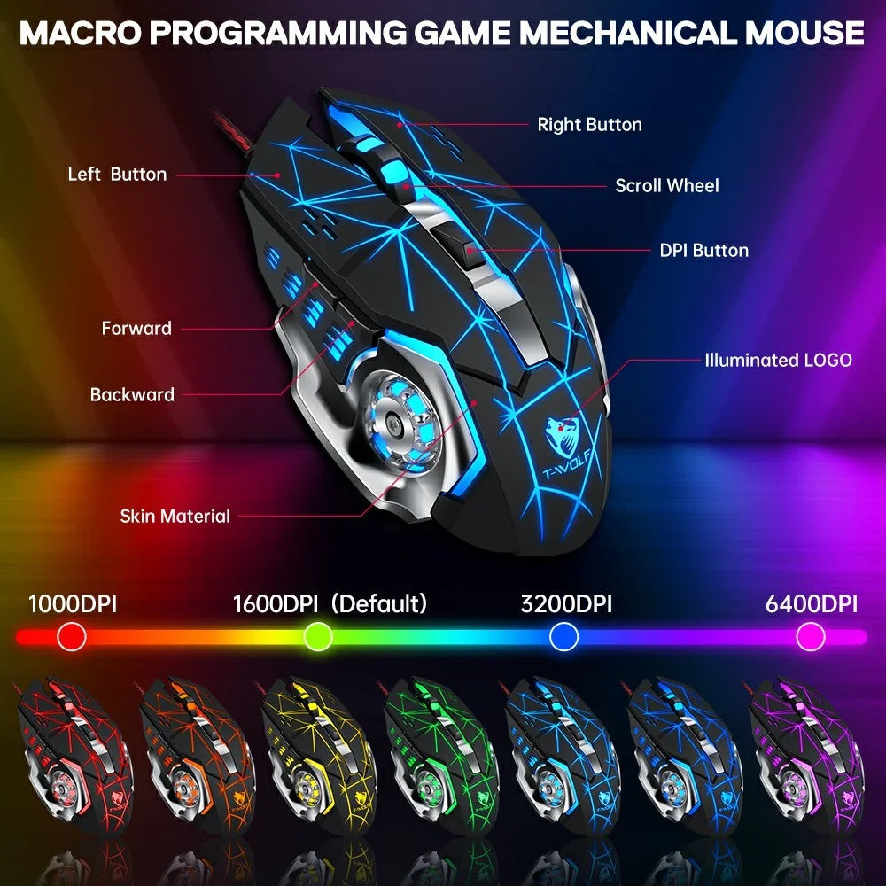 T-WOLF TF950 40 Keys One Hand Gaming Keyboard USB Wired Mouse Combo Set with Mobile Game Converter and Phone Holder - 4