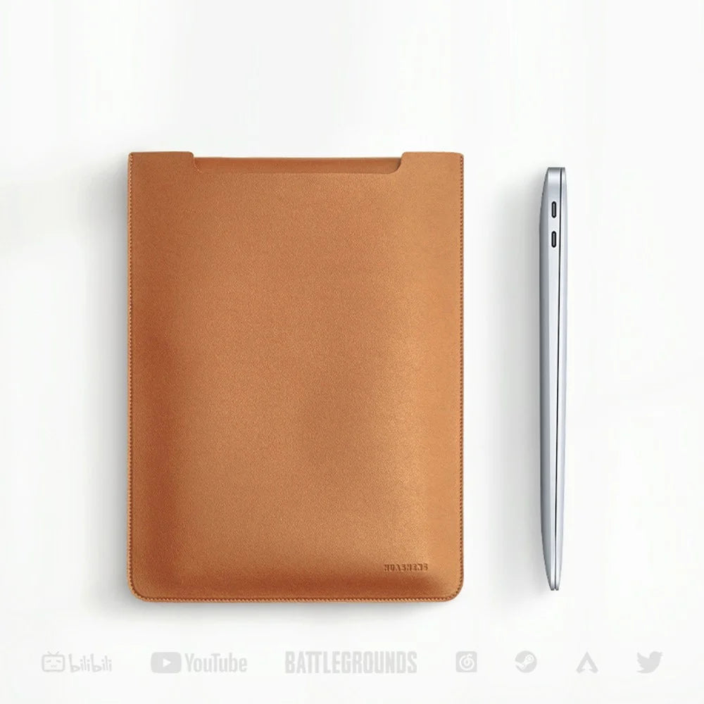 HUASHENG For 11 Inch Laptop Sleeve Ultra Thin PU Leather Portable Non Magnetic Vertical Notebook Bag - Light Brown - 3