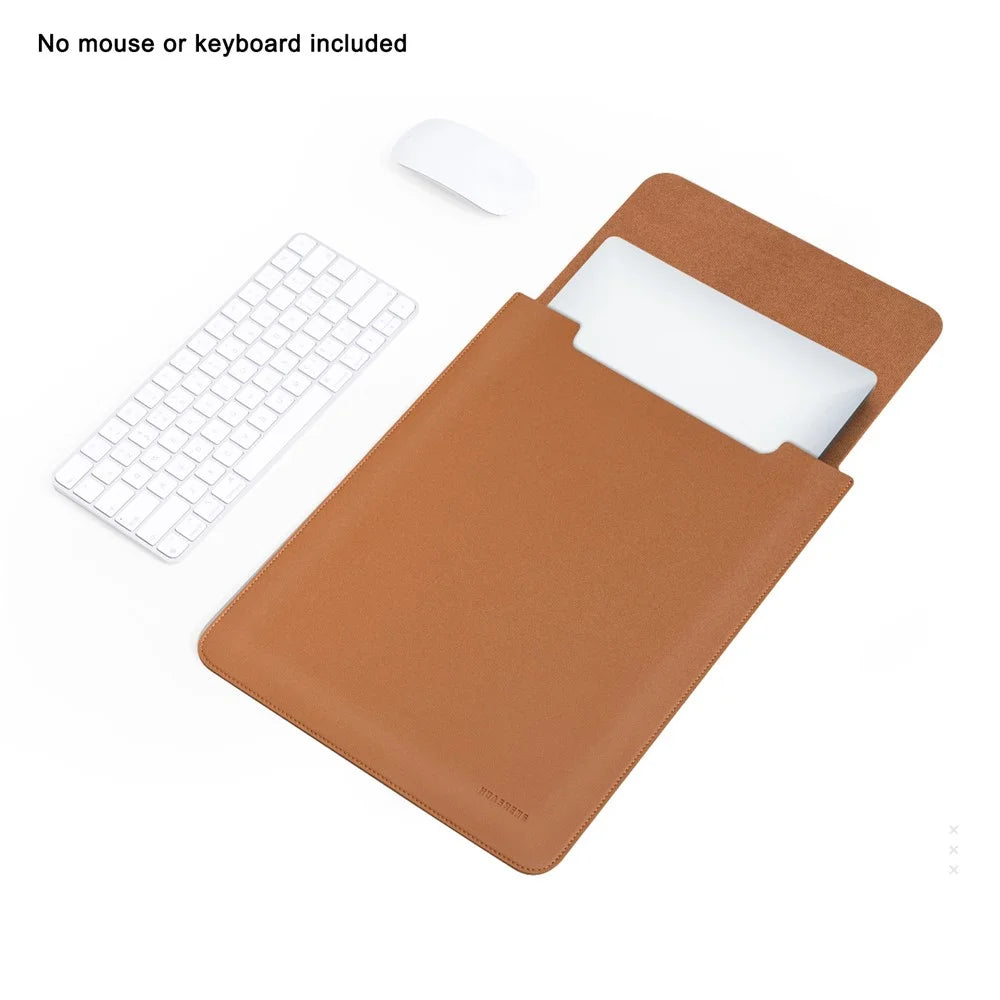 HUASHENG For 15.6 / 16 Inch Laptop Sleeve Ultra Thin PU Leather Portable Non Magnetic Vertical Notebook Bag - Light Brown - 2