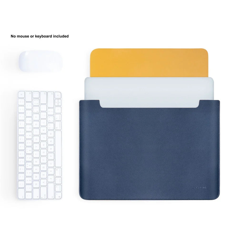HUASHENG For 11 Inch Laptop Sleeve Double-Sided PU Leather Protective Case Horizontal Notebook Bag - Navy Blue - 2