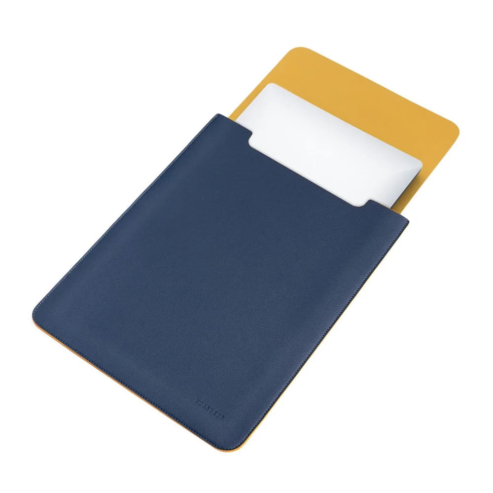 HUASHENG Vertical Protective Case for 11 Inch Laptop Sleeve Double-Sided PU Leather Notebook Bag - Navy Blue - 1