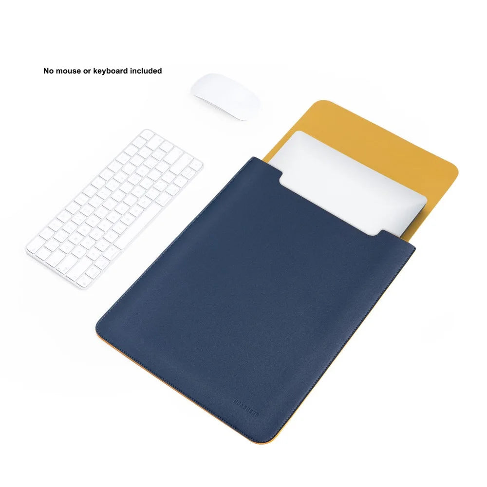HUASHENG Vertical Protective Case for 11 Inch Laptop Sleeve Double-Sided PU Leather Notebook Bag - Navy Blue - 2