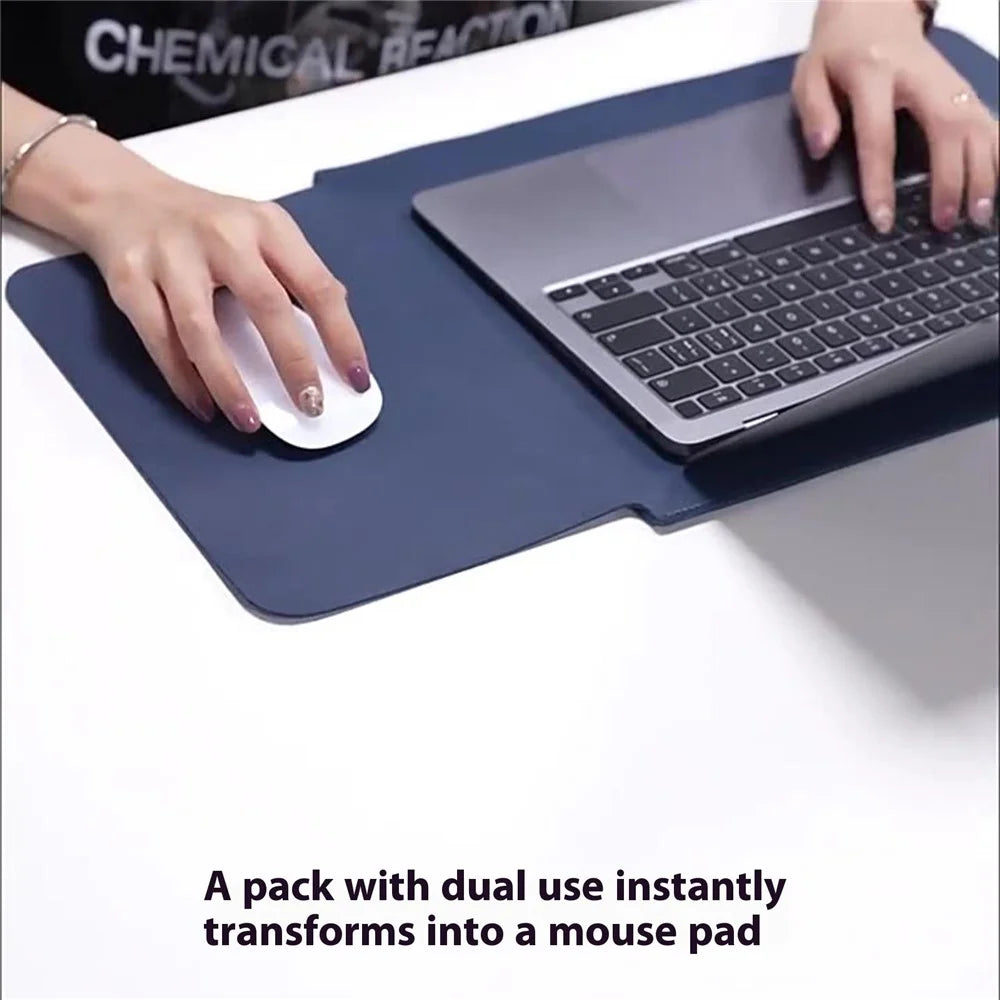 HUASHENG For 15.6 / 16 Inch Laptop Sleeve PU Leather Mouse Pad Vertical Notebook Bag with Accessories Pouch - Navy Blue - 3