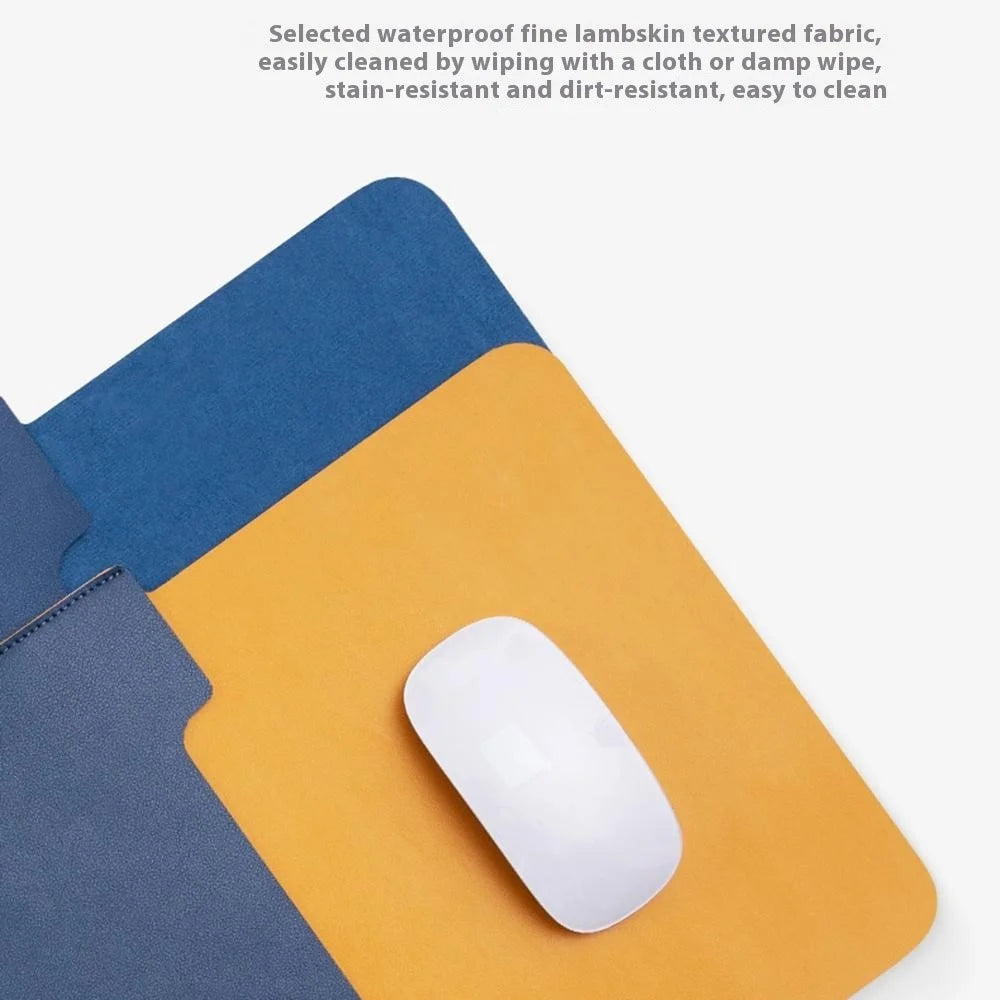 HUASHENG For 12 Inch Laptop Sleeve Double-sided PU Leather Mouse Pad Notebook Bag + Accessory Pouch - Vertical / Navy Blue+Yellow - 5
