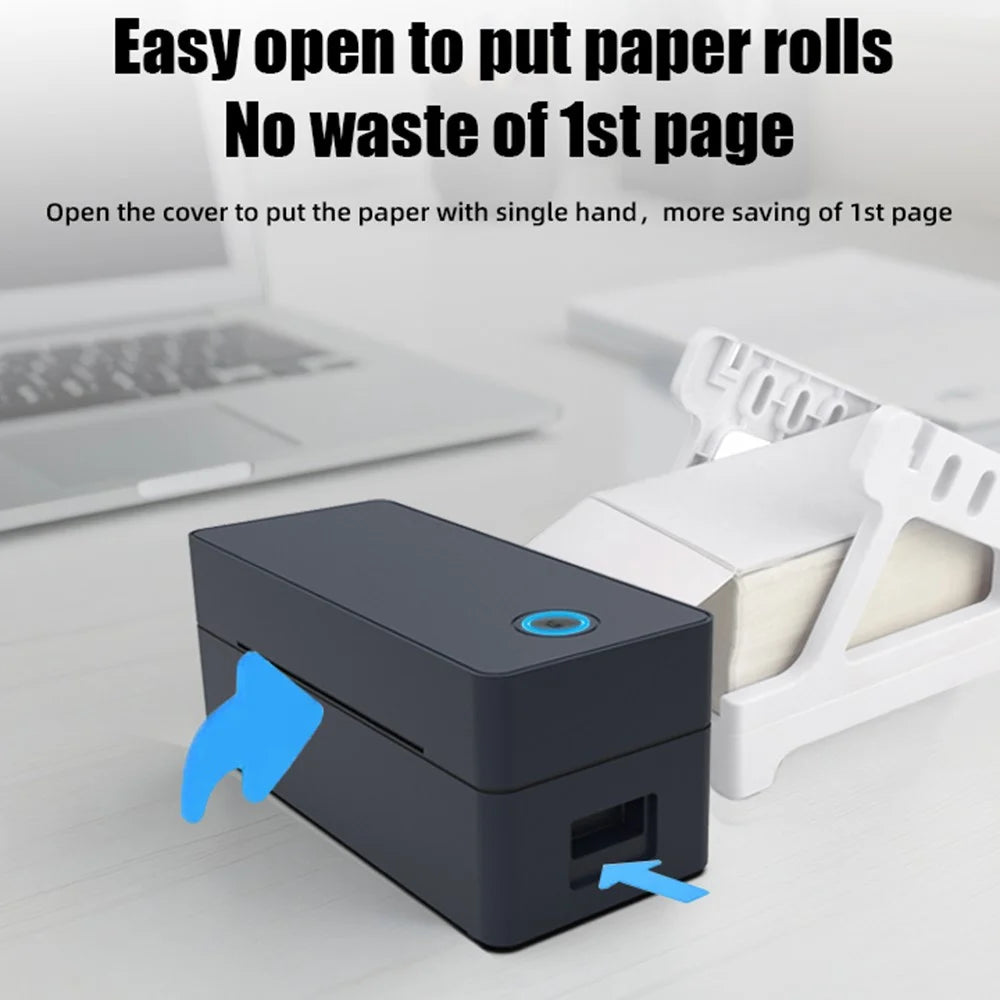ZJ-9260 110mm Paperless Label Printer Bluetooth-Compatible 160mm / s 203DPI Direct Thermal Printer with USB Port and Stand - US Plug / Black - 2