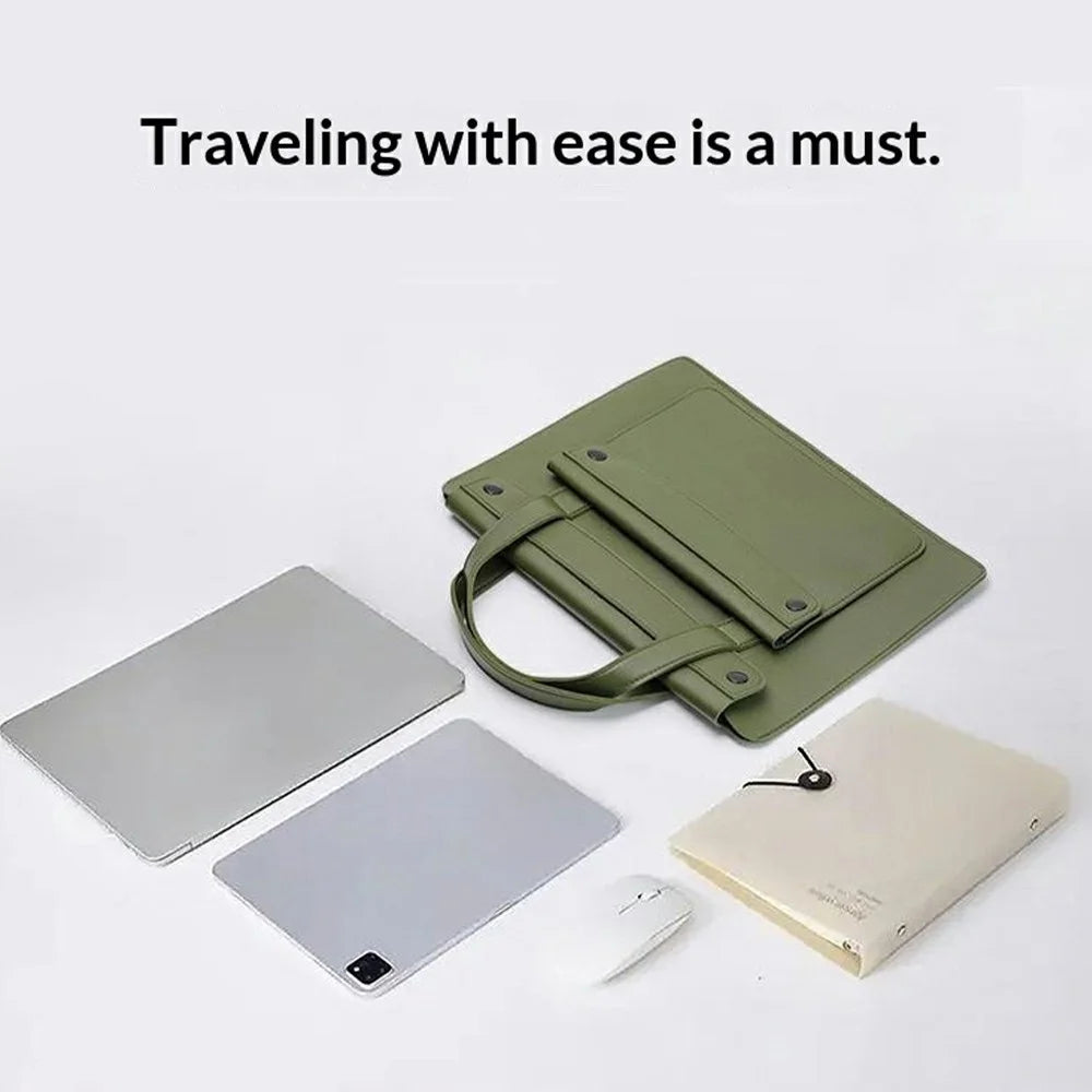 For 15 / 16 Inch Laptop Tote Bag Accordion Design Single Layer Pocket Large Capacity Notebook Handbag - Green - 2