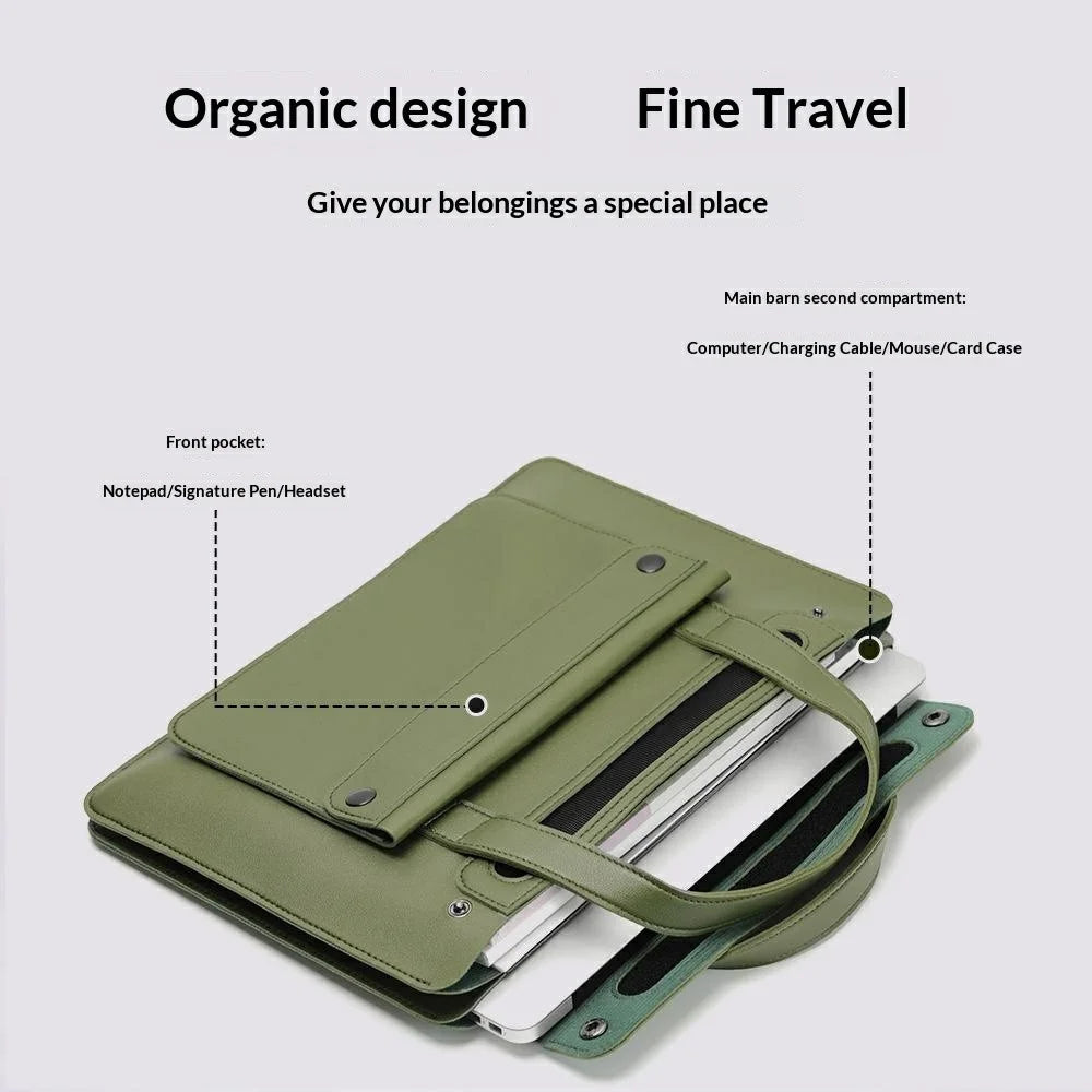 For 15 / 16 Inch Laptop Tote Bag Accordion Design Single Layer Pocket Large Capacity Notebook Handbag - Green - 3