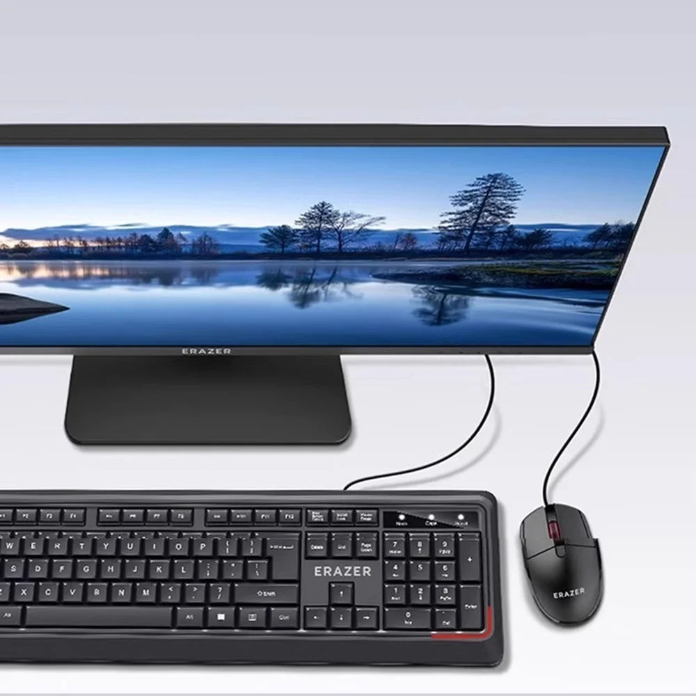 ERAZER KM201 104 Keys Wired Keyboard 1600DPI Ergonomic Mouse Combo Set for Office Gaming (Invested By Lenovo) - Black - 5