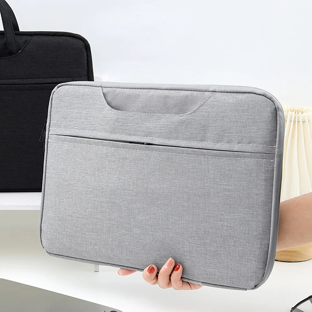 Laptop Bag for 14.1-15.4 inch Notebook 180 Degree Fully Opening Handle Business Style Computer Handbag with Front-Zip Pocket - Grey - 4