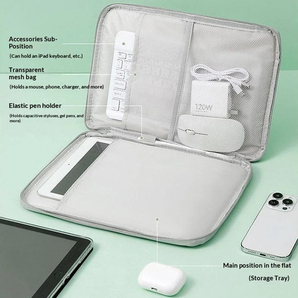Laptop Sleeve Bag for 10.9 inch Tablet 180-degree Full Opening Portable Storage Organizer with Mouse Pad Function - Grey - 2