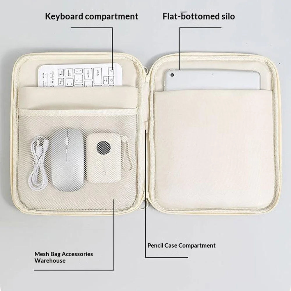 Laptop Bag 11 inch 180-Degree Full-Open Design Tablet Case PU Leather Shockproof Portable Computer Sleeve - Beige - 5