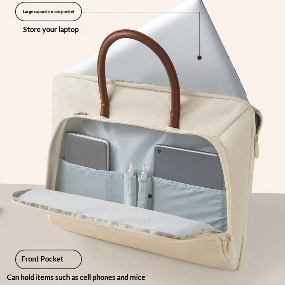 Laptop Bag 15-16 inch Urban Crossbody Tablet Messenger Bag Fleece-Lined Shockproof Protective Briefcase with Shoulder Strap - Beige - 4