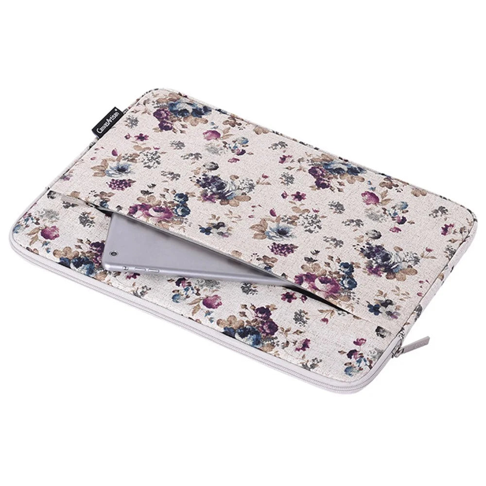 CANVASARTISAN H2-12 Flower Pattern Soft Lining Laptop Protective Sleeve Carrying Bag for 12-inch Notebook - Khaki - 7
