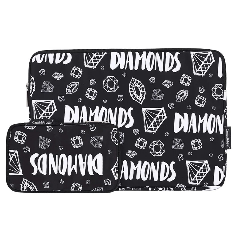 CANVASARTISAN H15-T0121 Diamond Pattern Zipper Laptop Sleeve Shockproof Notebook Carrying Case with Small Bag for 14-inch Laptop - 1