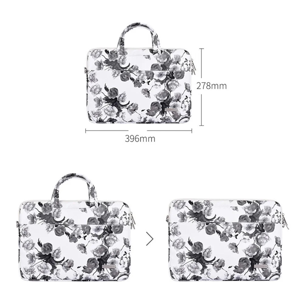 CANVASARTISAN G1-A01 15-inch Laptop Protective Sleeve Watercolor Flower Pattern Carrying Case PU Leather Notebook Handbag with Shoulder Strap - 4