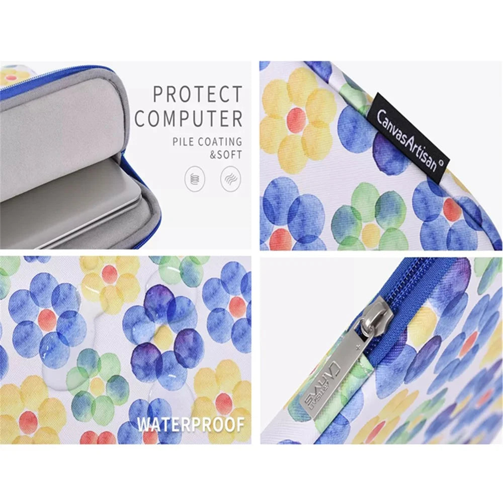CANVASARTISAN G51-01 Flower Printing Ultra-thin Laptop Sleeve Soft Lining Leather Notebook Bag for 11-inch Laptop - 7