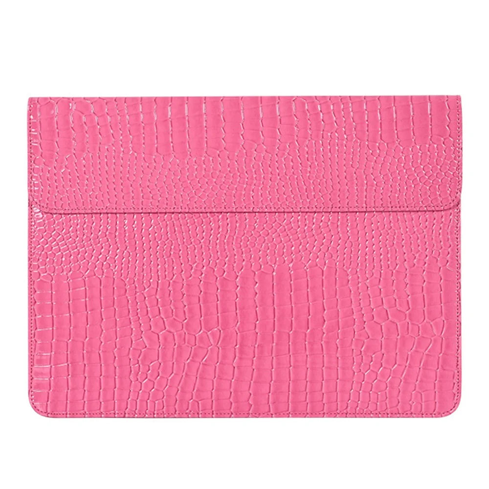 CANVASARTISAN EL32-01 Crocodile Texture PU Leather Anti-scratch Notebook Bag Magnetic Flip Cover Laptop Sleeve - Pink/for 12-inch Laptop - 1