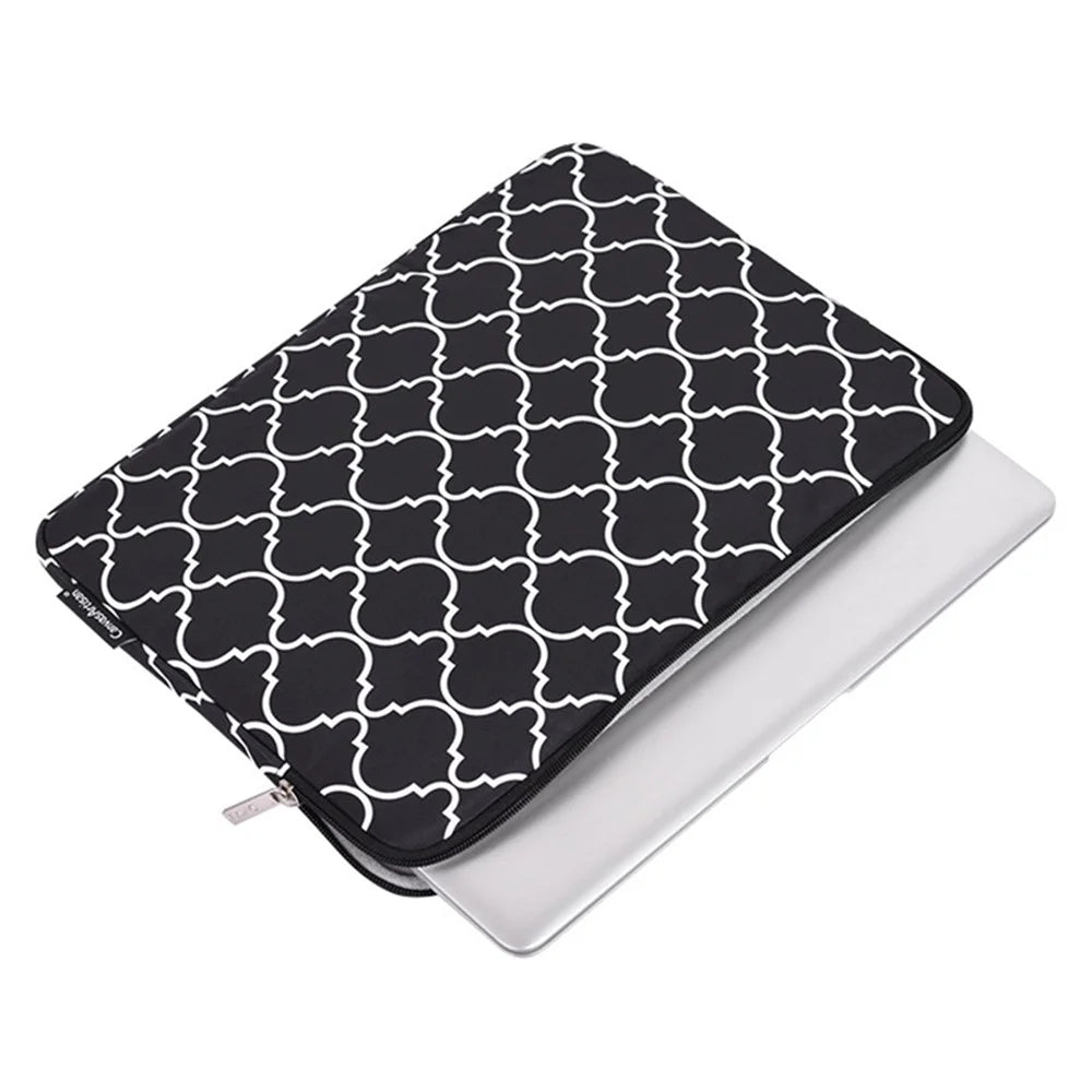 CANVASARTISAN H39-T0121 Rhombus Grid Pattern Laptop Sleeve Screatch-resistant Zipper Notebook Bag with Small Bag - Black/for 11-inch Laptop - 2
