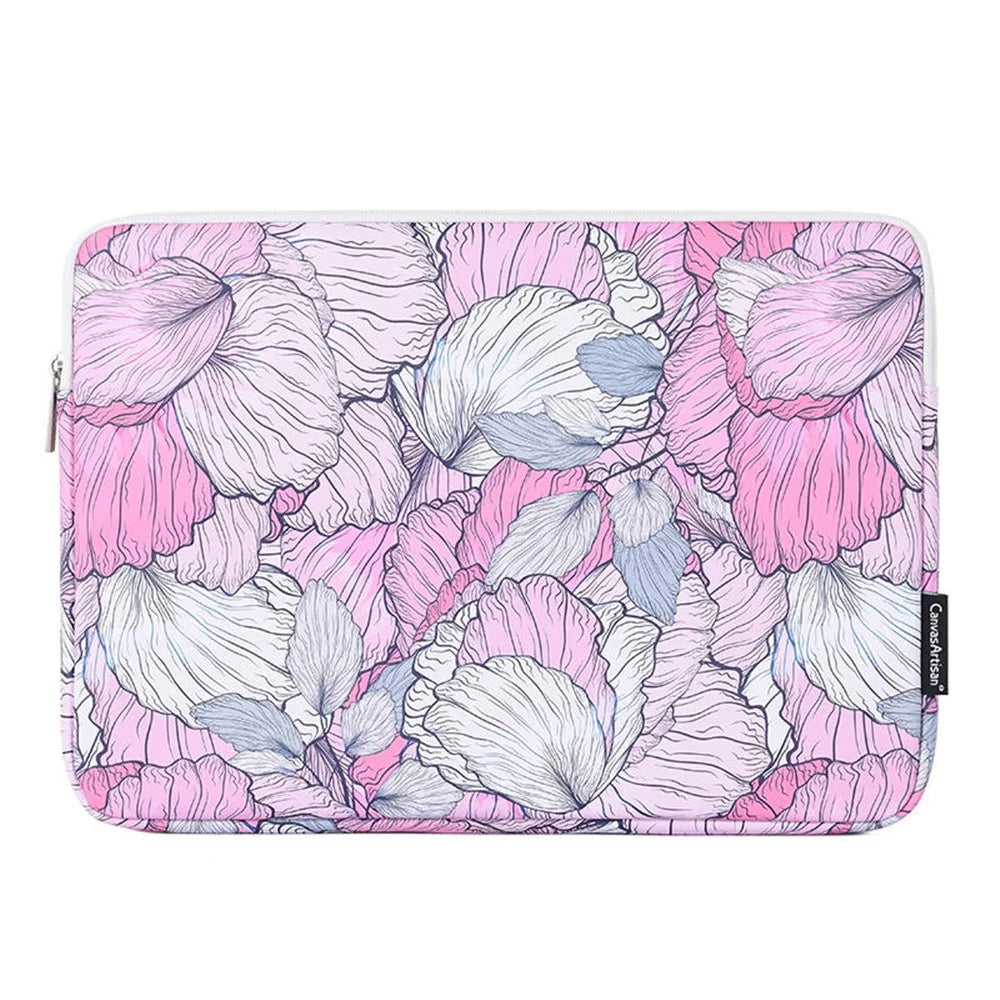 CANVASARTISAN G56-01 PU Leather Laptop Sleeve Carrying Case Notebook Bag with Flower Pattern - Pink/for 11-inch Laptop - 1