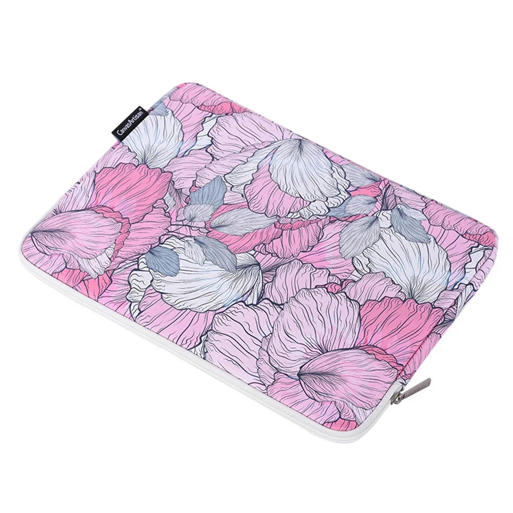 CANVASARTISAN G56-01 PU Leather Laptop Sleeve Carrying Case Notebook Bag with Flower Pattern - Pink/for 11-inch Laptop - 4