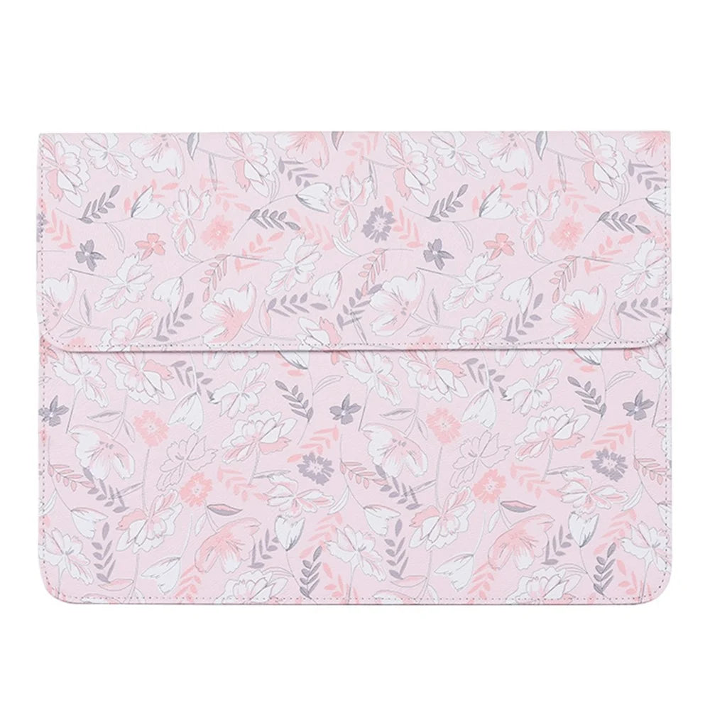 CANVASARTISAN E4-01 Flower Leaf Pattern PU Leather Laptop Sleeve Notebook Shockproof Case Carrying Bag - Pink/for 12-inch Laptop - 1
