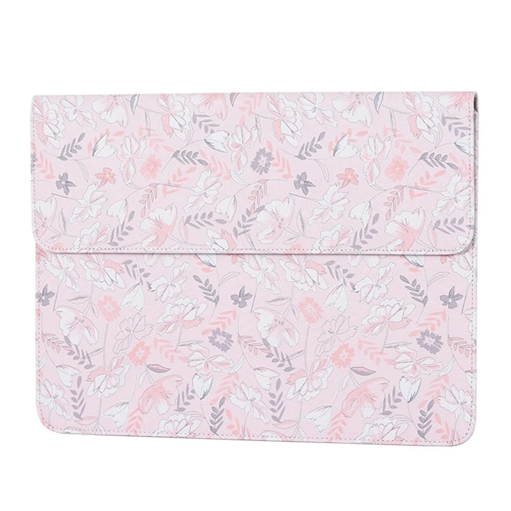 CANVASARTISAN E4-01 Flower Leaf Pattern PU Leather Laptop Sleeve Notebook Shockproof Case Carrying Bag - Pink/for 12-inch Laptop - 5