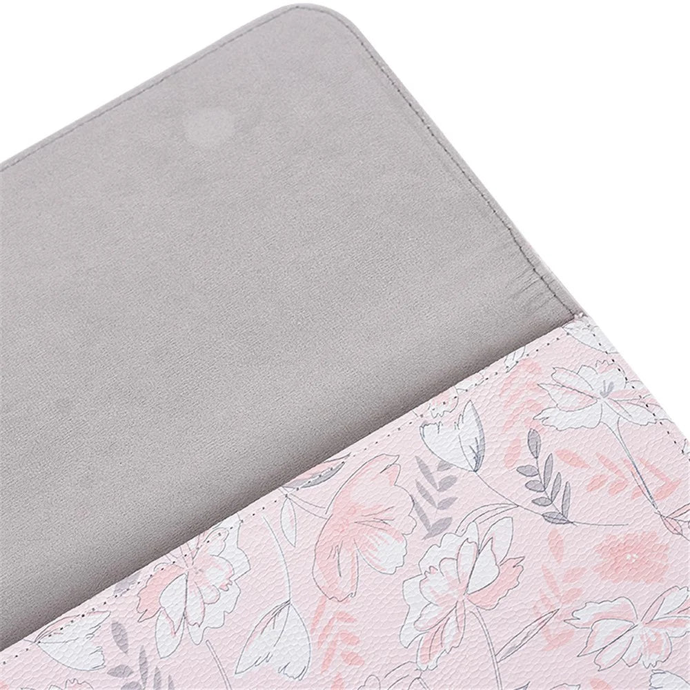 CANVASARTISAN E4-01 Flower Leaf Pattern PU Leather Laptop Sleeve Notebook Shockproof Case Carrying Bag - Pink/for 12-inch Laptop - 7