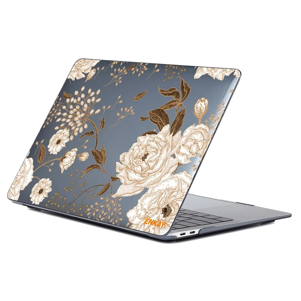 ENKAY HAT PRINCE for MacBook Pro 16 inch (2019) A2141 Vintage Flowers Pattern Hard PC Two-Piece Structure Crystal Sheer Laptop Case - Gold Peony - 1