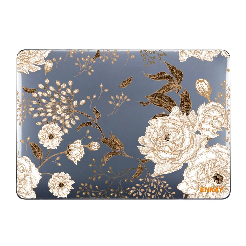 ENKAY HAT PRINCE for MacBook Pro 16 inch (2019) A2141 Vintage Flowers Pattern Hard PC Two-Piece Structure Crystal Sheer Laptop Case - Gold Peony - 2