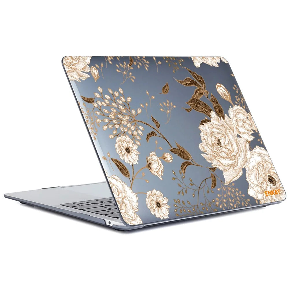ENKAY HAT PRINCE for MacBook Pro 16 inch (2019) A2141 Vintage Flowers Pattern Hard PC Two-Piece Structure Crystal Sheer Laptop Case - Gold Peony - 4