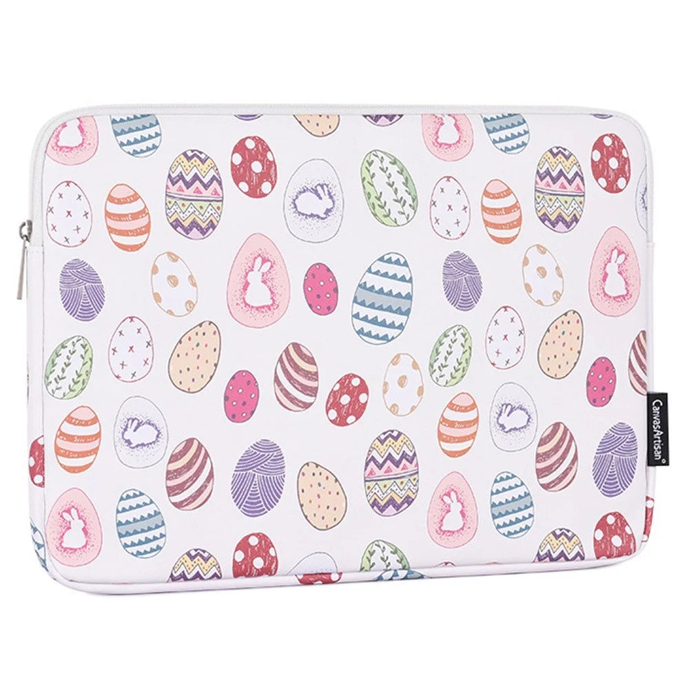 CANVASARTISAN G52-01 12-inch Notebook Zipper Bag Easter Bunny and Eggs Pattern Waterproof PU Laptop Sleeve - 3