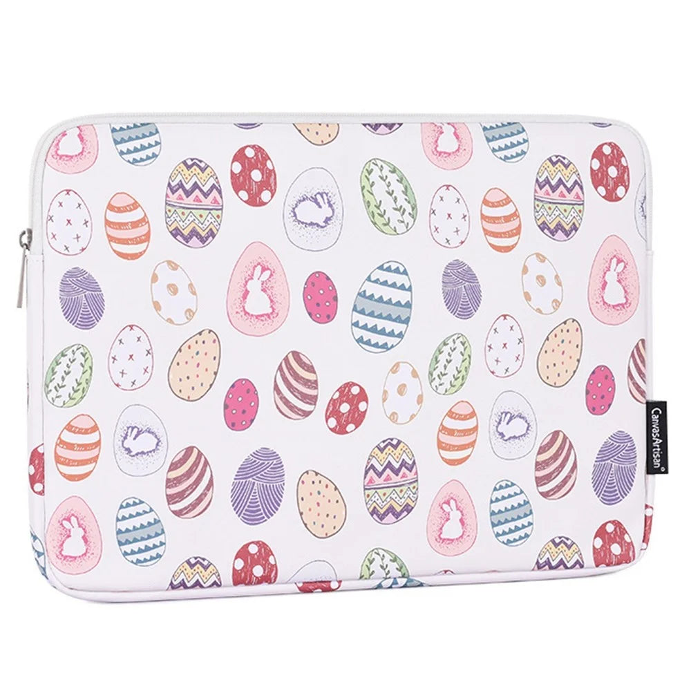 CANVASARTISAN G52-T0111 2Pcs/Set 14-inch Notebook Carrying Bag with Small Bag Easter Bunny and Eggs Pattern PU Laptop Sleeve - 3