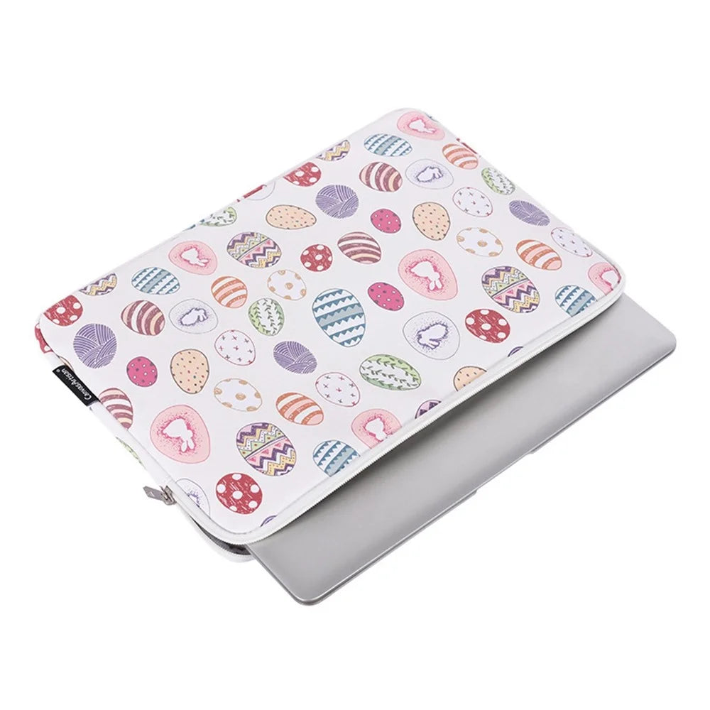 CANVASARTISAN G52-T0111 2Pcs/Set 14-inch Notebook Carrying Bag with Small Bag Easter Bunny and Eggs Pattern PU Laptop Sleeve - 4