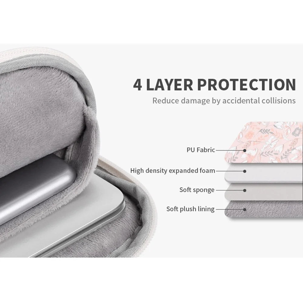 CANVASARTISAN G4-T0111 15-inch Laptop Carrying Case Flower Pattern PU Leather Notebook Sleeve with Small Pouch - 5