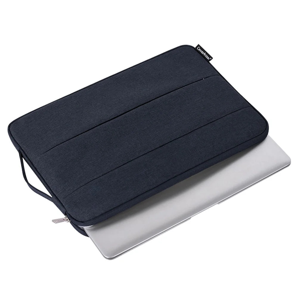 CANVASARTISAN L25-88 Anti-Scratch Slim Case for 14 inch Laptops Portable Carry Case with Dual Pouch/Handle Strap Notebook Shockproof Sleeve Bag - Navy Blue - 3