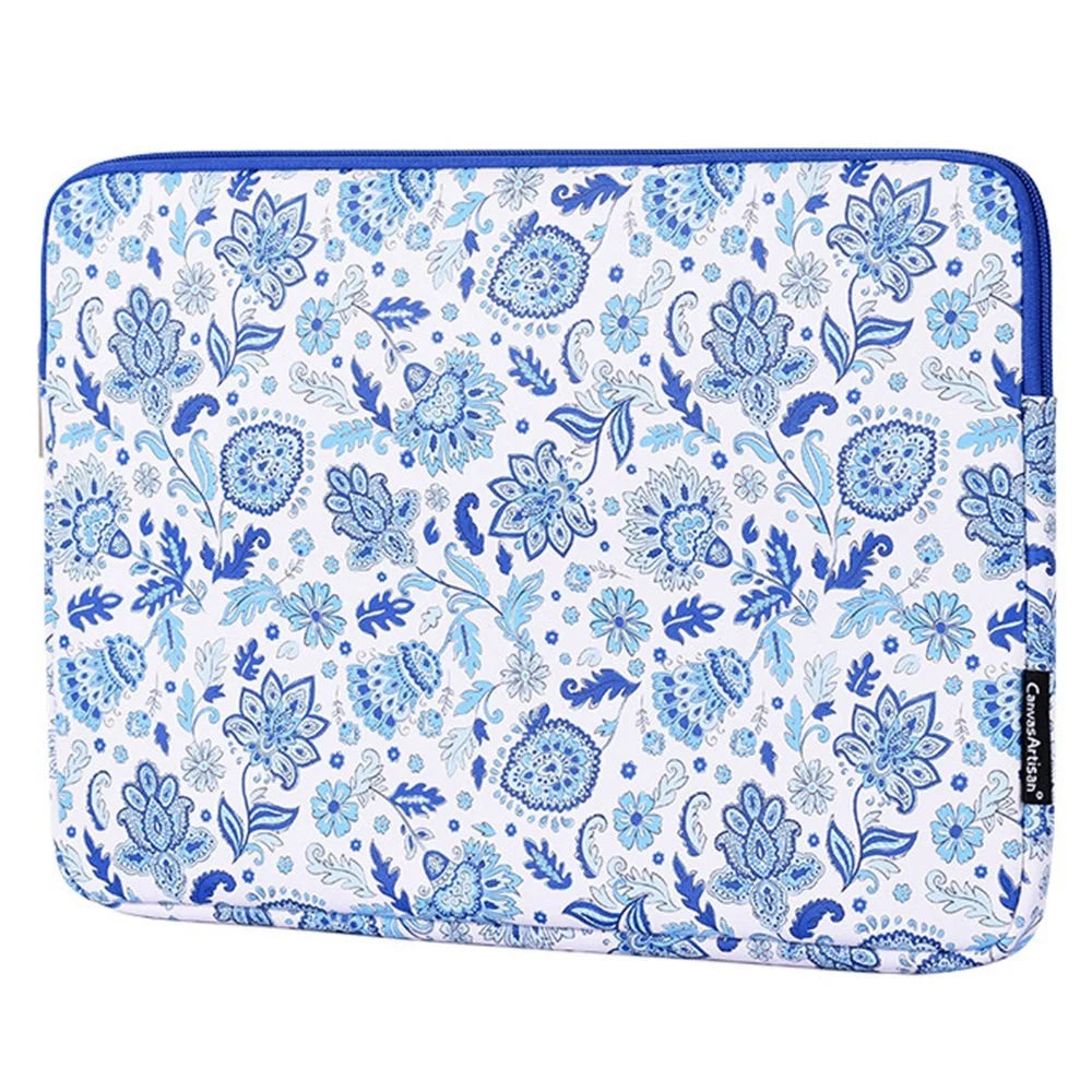 CANVASARTISAN G54-01 Shockproof PU Leather Storage Bag for 15-inch Laptops Anti-scratch Carry Case Flower Pattern Printed Portable Sleeve Bag - 3